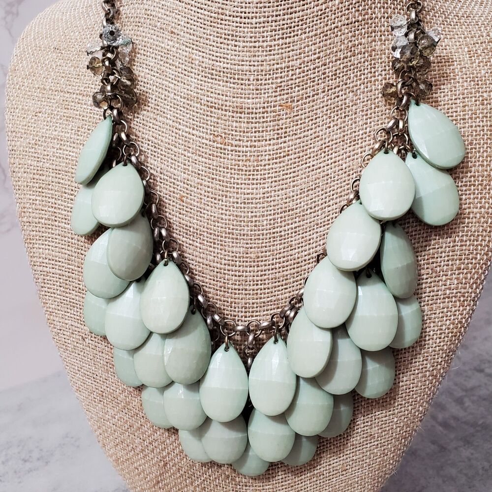 Vintage Necklace Multi Strand Green Teardrop Beads 9" drop Statement Beach Boho